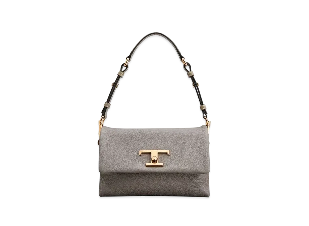 TOD'S T Timeless Leather Flap Bag Mini "Gray"