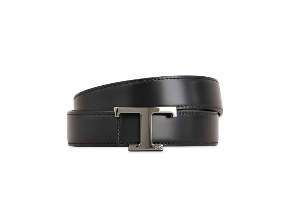 TOD'S T Timeless Reversible Belt in Leather "Black/Bordeaux"