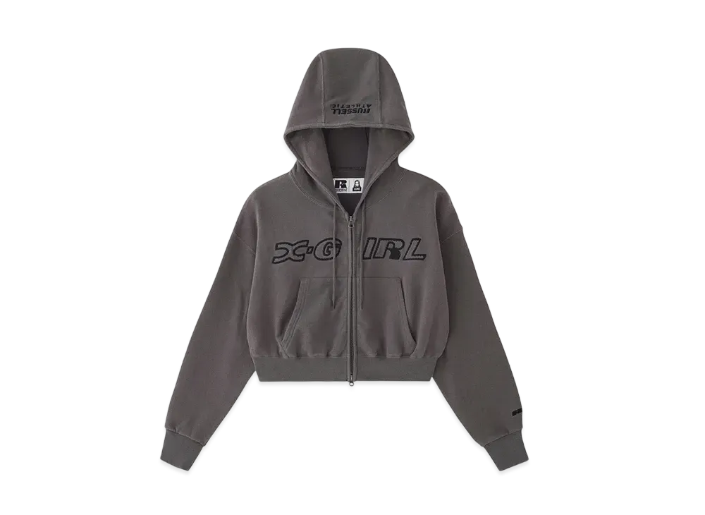 X-girl x RUSSELL ATHLETIC Zip Up Hoodie "Chacoal"