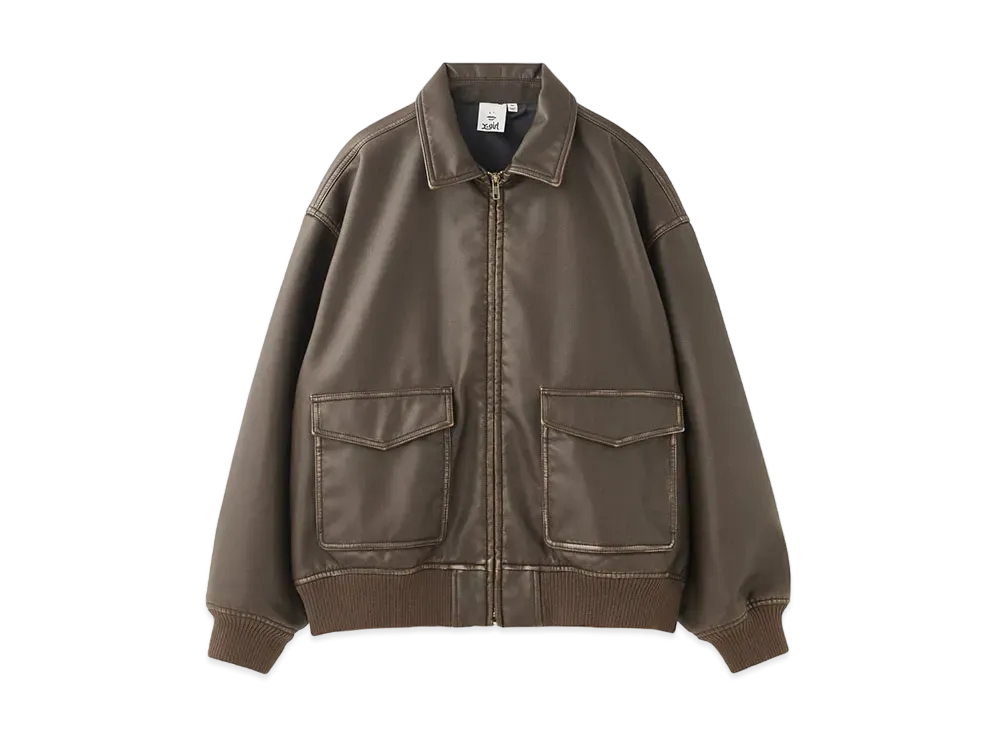 X-Girl Distressed Faux Leather Jacket "Brown"