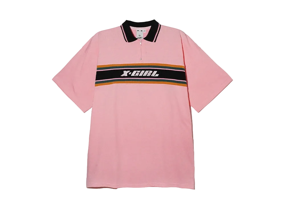 X-Girl Stripe And Logo Logo Oversized Polo Dress "Ltpink"