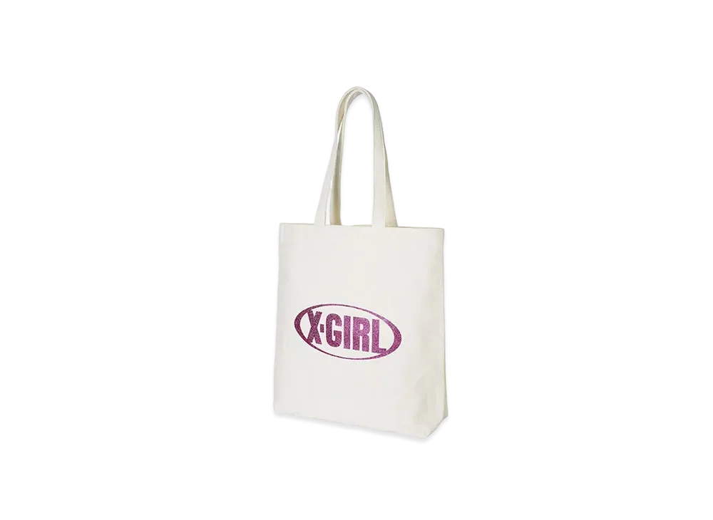 X-Girl Glitter Oval Logo X-Girl Canvas Tote Bag "White"