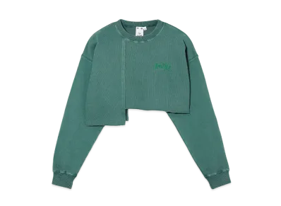 X-Girl Distressed Collar Cropped Crew Sweat Top "Green"