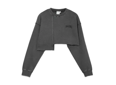 X-Girl Distressed Collar Cropped Crew Sweat Top "Black"