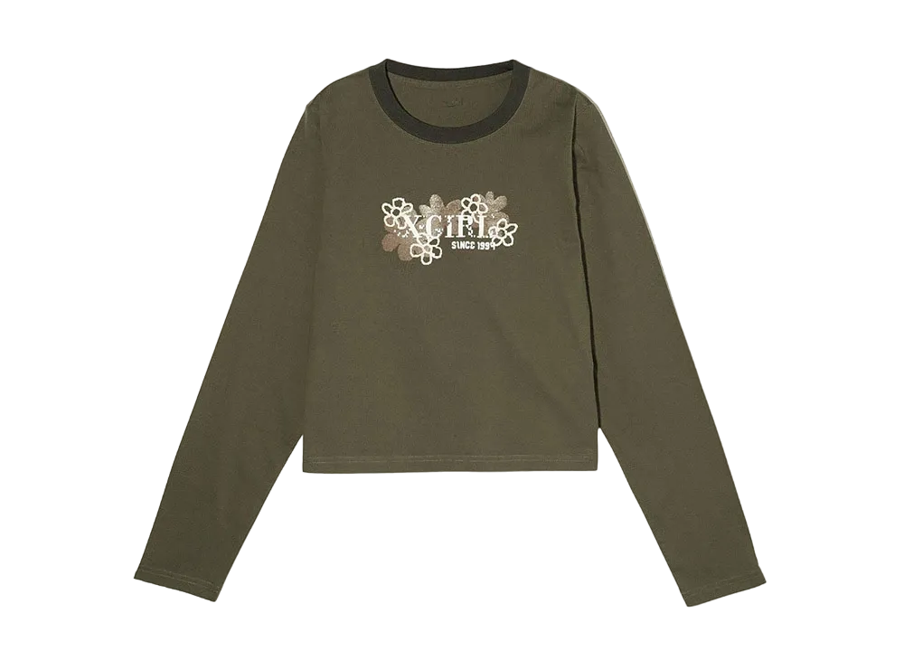 X-Girl Pixel Flower Logo Baby L/S Tee "Olive"