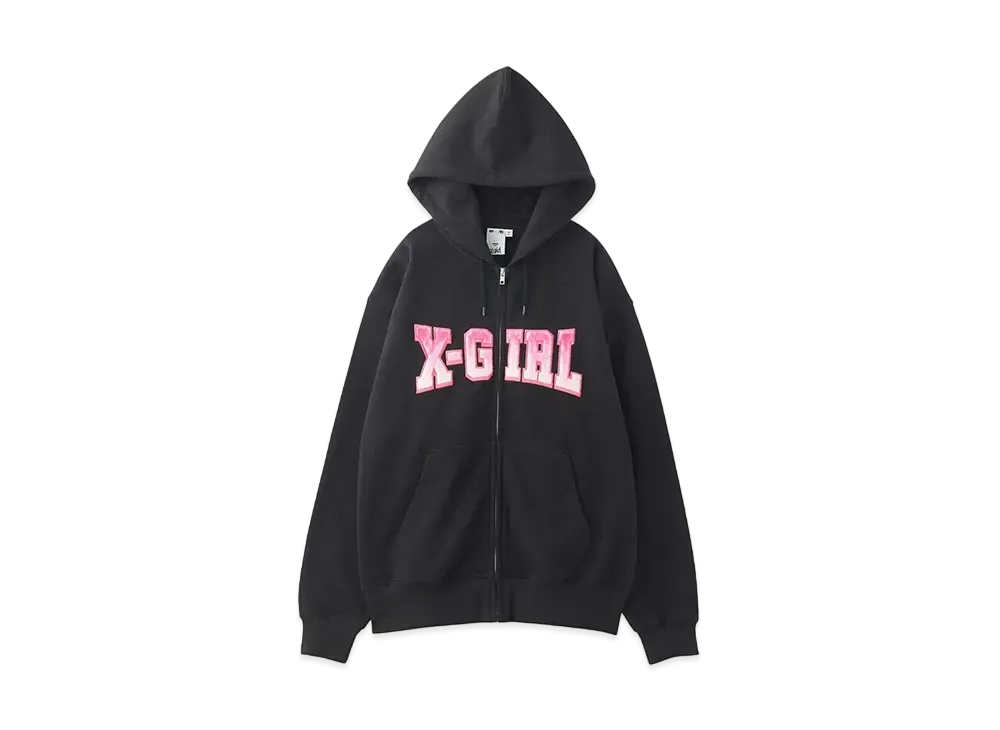 X-Girl Faux Fur Logo Zip Up Sweat Hoodie "Black"