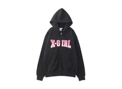 X-Girl Faux Fur Logo Zip Up Sweat Hoodie "Black"