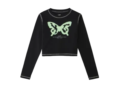 X-Girl Spray Butterfly Print L/S Baby Tee "Black"