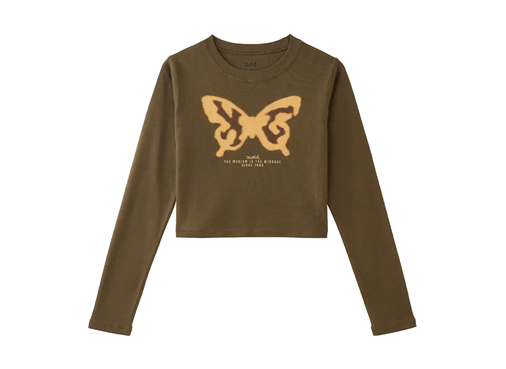 X-Girl Spray Butterfly Print L/S Baby Tee "Brown"