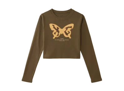 X-Girl Spray Butterfly Print L/S Baby Tee "Brown"
