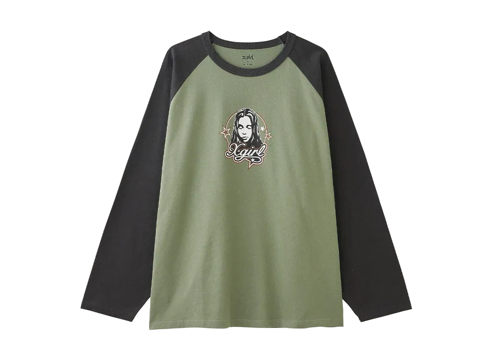 X-Girl Face And Stars B/B Big Tee "Olive"