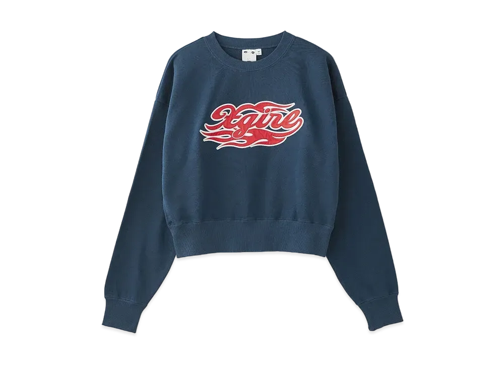 X-Girl Flame Logo Patch Compact Sweat Top "Navy"