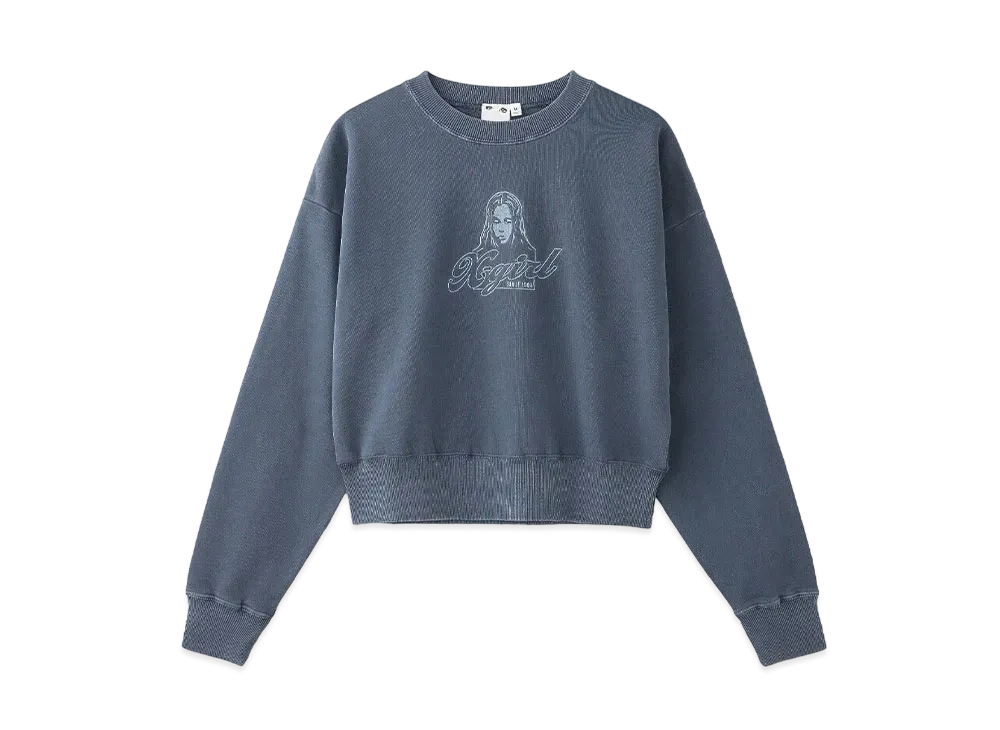 X-Girl Face Pigment Dyed Compact Sweat Top "Navy"
