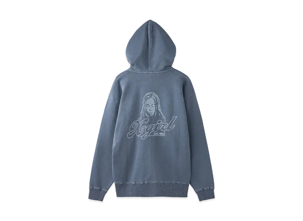 X-Girl Face Pigment Dyed Zip Up Sweat Hoodie "Navy"