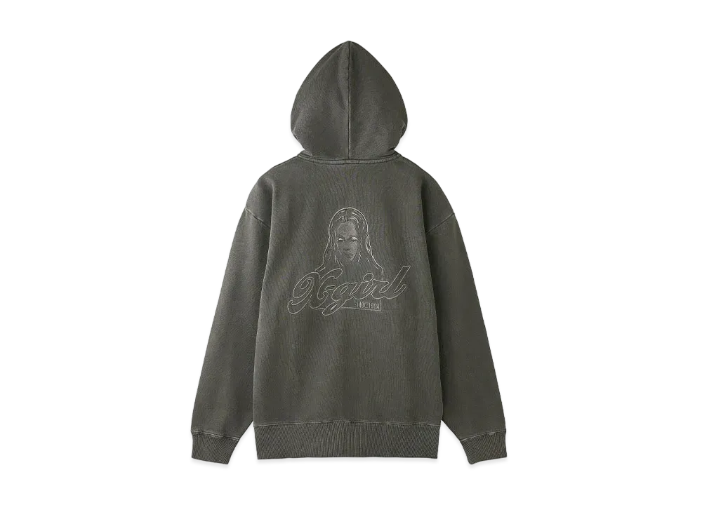 X-Girl Face Pigment Dyed Zip Up Sweat Hoodie "Black"