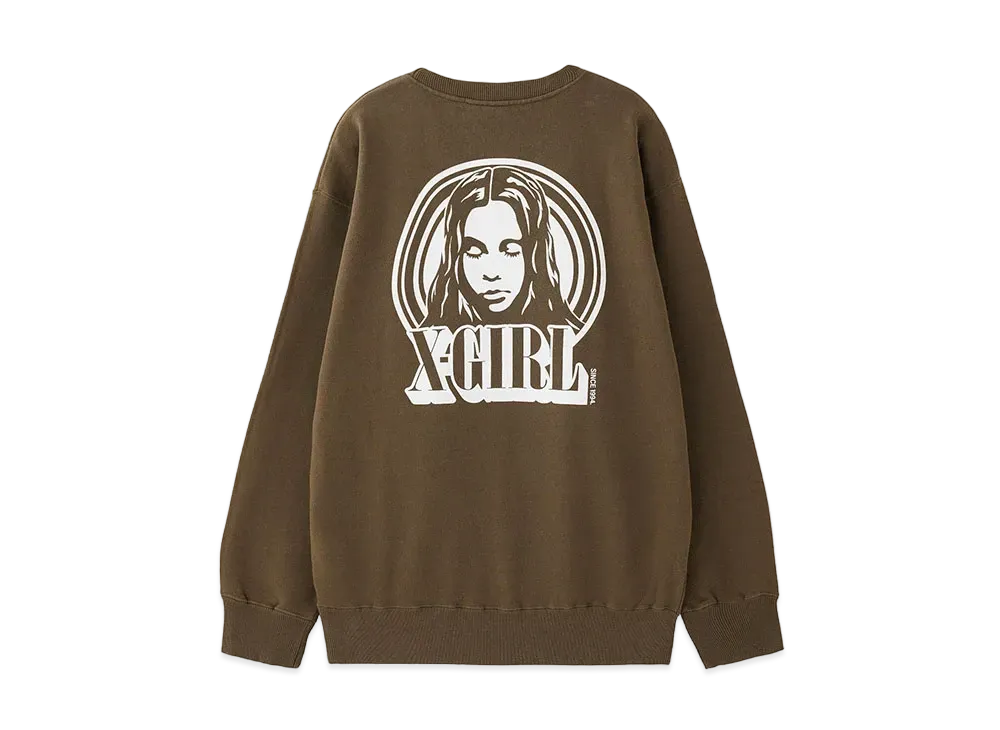 X-Girl Circle Background Face Logo Big Sweat Top "Navy"