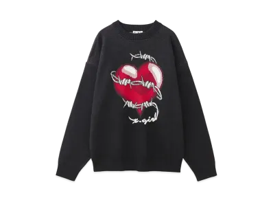 X-Girl Heart Barbed Wire Jacquard Knit Top "Black"