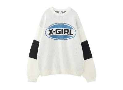 X-Girl Bicolor Oval Logo Jacquard Knit Top "White"