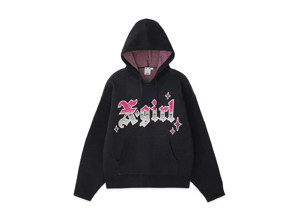 X-Girl Gradient Logo Jacquard Knit Hoodie "Black"
