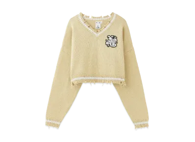 X-Girl Emblem V-Neck Knit Top "Beige"