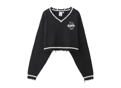 X-Girl Emblem V-Neck Knit Top "Black"