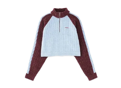 X-Girl Striped Sleeve Half Zip Knit Top "Burgundy"