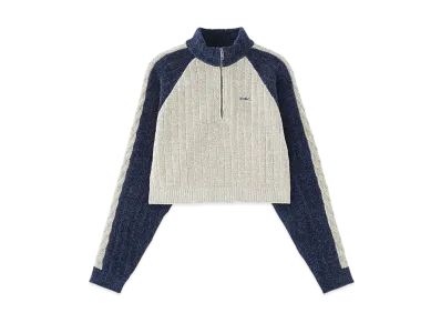 X-Girl Striped Sleeve Half Zip Knit Top "Navy"