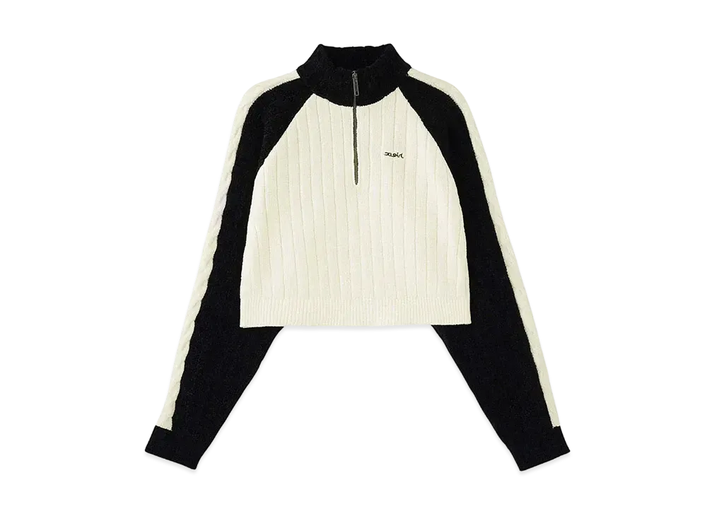 X-Girl Striped Sleeve Half Zip Knit Top "Black"