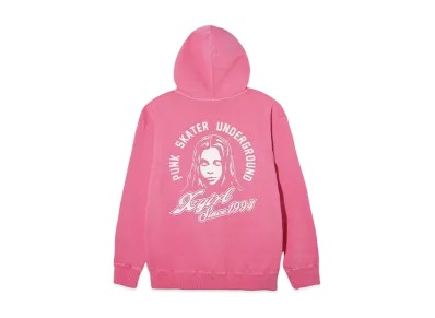 X-Girl Face & Cursive Logo Zip Up Sweat Hoodie "Pink"