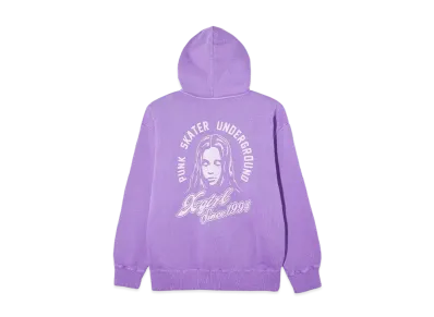 X-Girl Face & Cursive Logo Zip Up Sweat Hoodie "Purple"