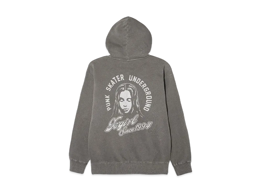 X-Girl Face & Cursive Logo Zip Up Sweat Hoodie "Black"