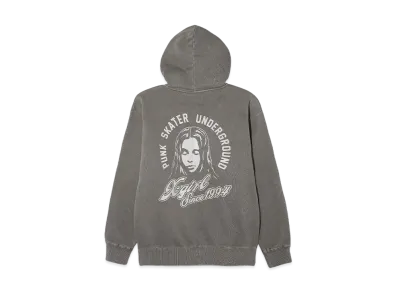 X-Girl Face & Cursive Logo Zip Up Sweat Hoodie "Black"