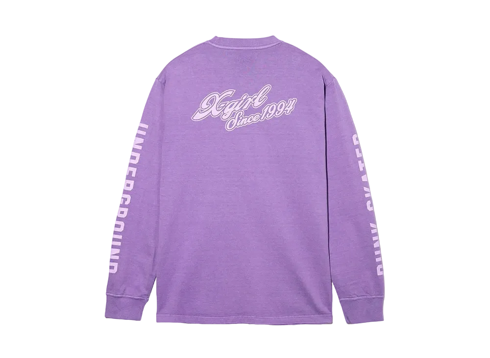 X-Girl Face & Cursive Logo L/S Tee "Purple"