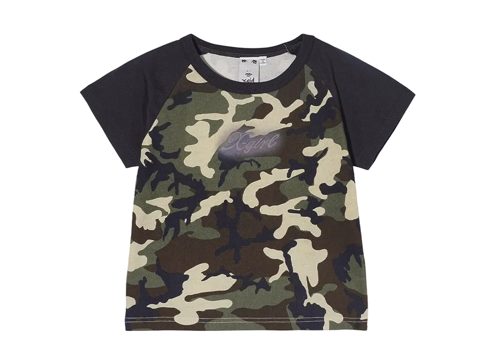 X-Girl Spray Print And Embroidery S/S Raglan Baby Tee "Camo"