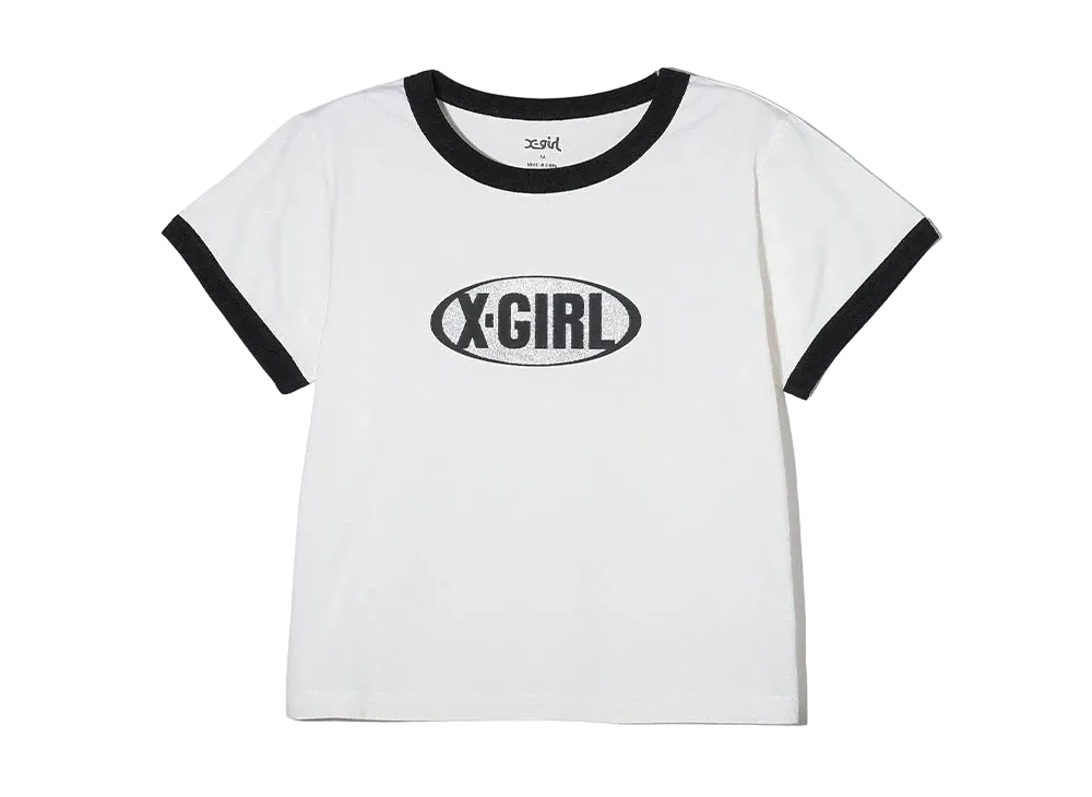 X-Girl Glitter Oval Logo S/S Baby Tee "White"