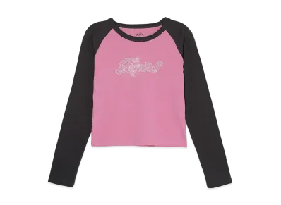 X-Girl Rhinestone Script Logo L/S Raglan Baby Tee "Pink"