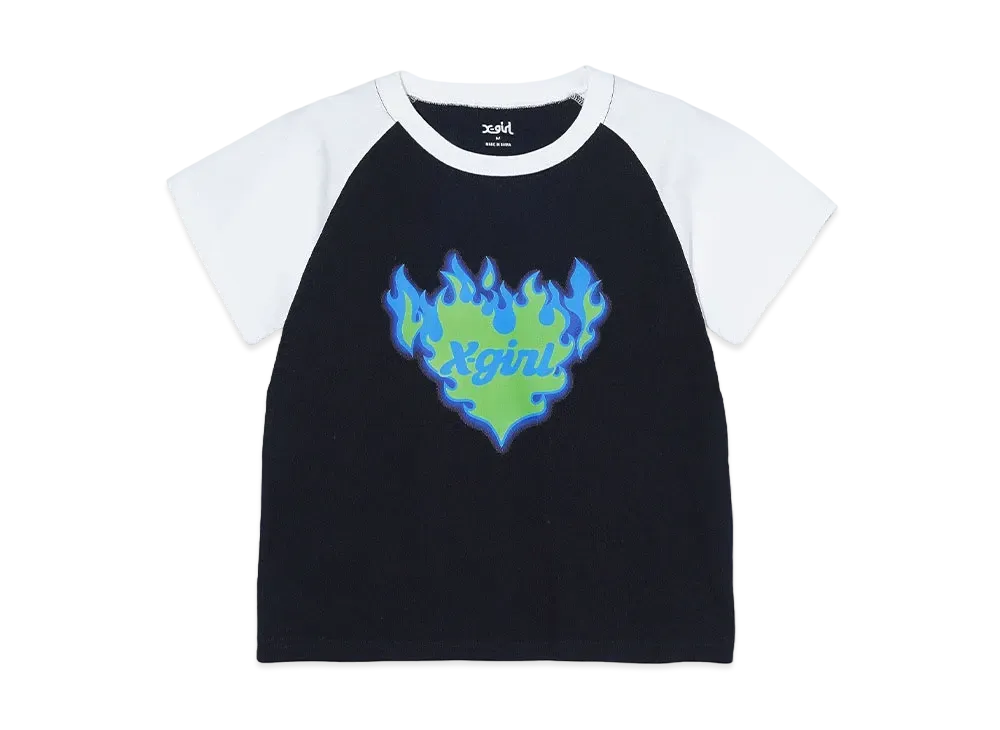X-Girl Burning Heart Raglan S/S Baby Tee "Black"