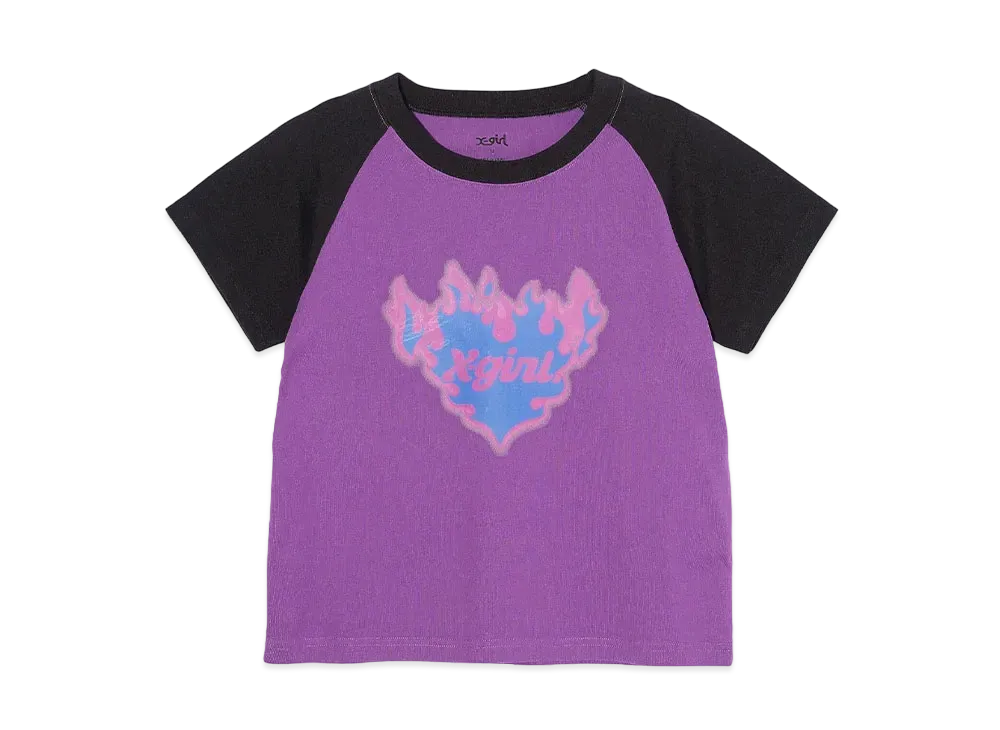 X-Girl Burning Heart Raglan S/S Baby Tee "Purple"