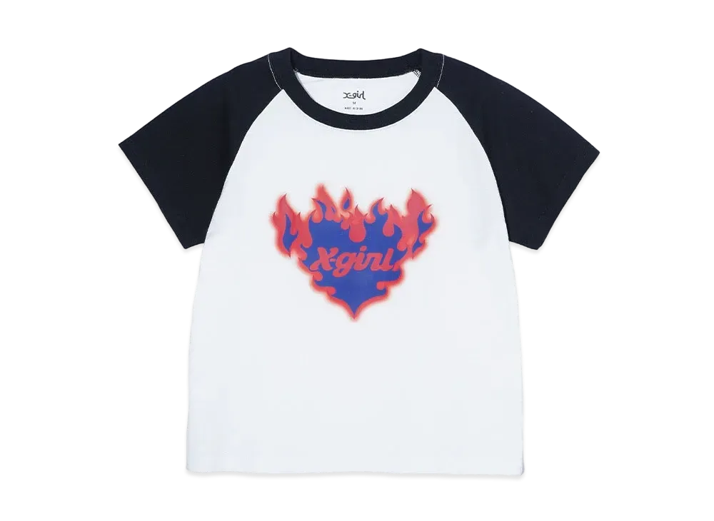 X-Girl Burning Heart Raglan S/S Baby Tee "White"