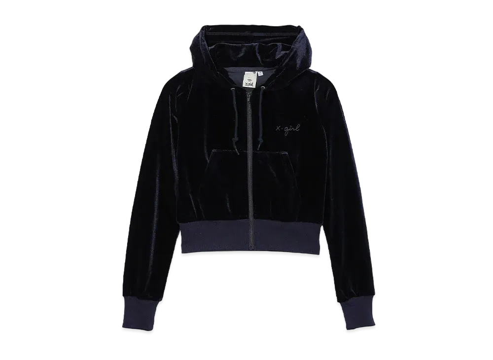 X-Girl Velour Zip Up Hoodie "Navy"