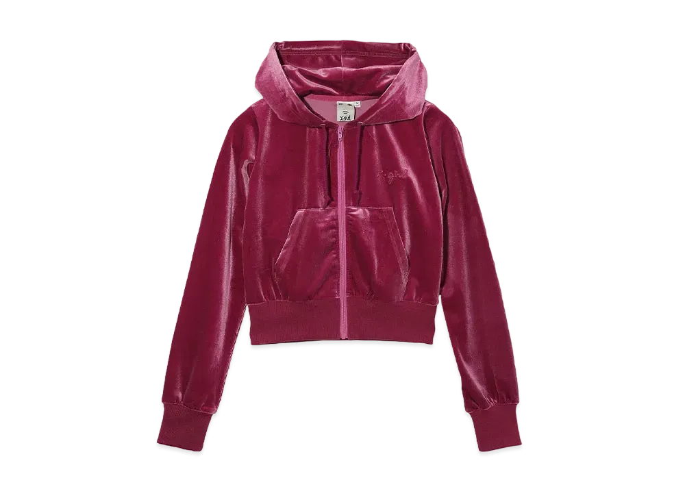 X-Girl Velour Zip Up Hoodie "Pink"