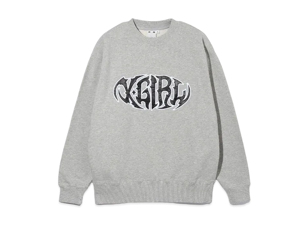 X-Girl Tribal Shaped Logo Patch Crewneck Sweat Top "Ash"