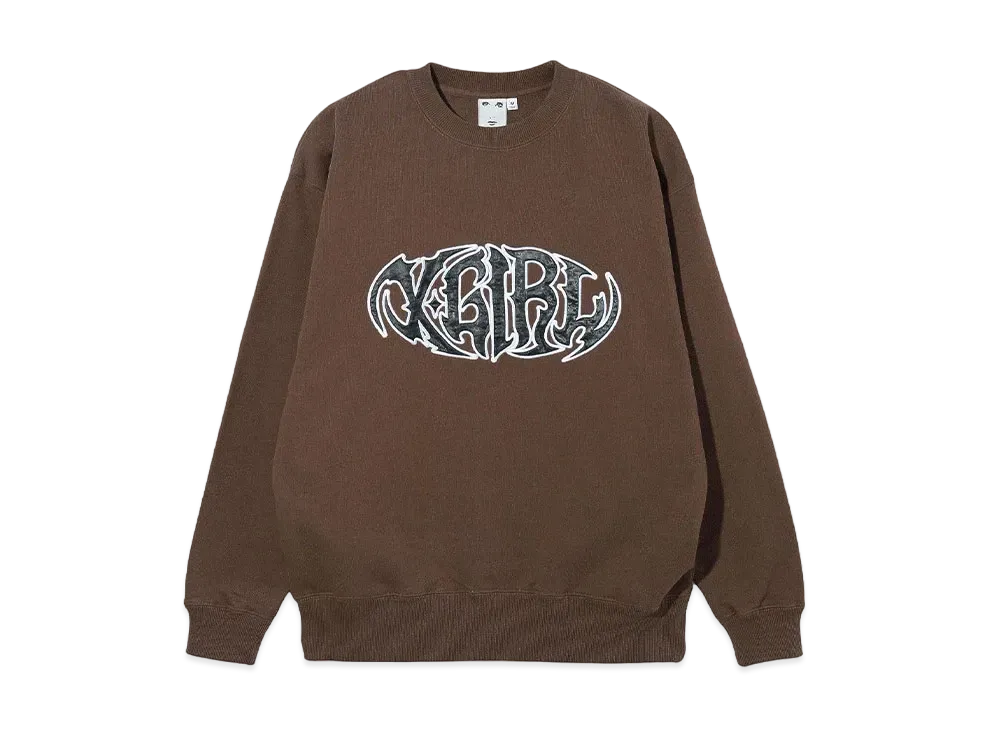 X-Girl Tribal Shaped Logo Patch Crewneck Sweat Top "Brown"