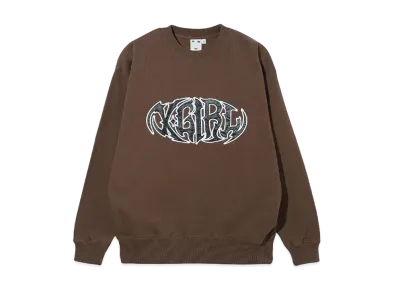 X-Girl Tribal Shaped Logo Patch Crewneck Sweat Top "Brown"
