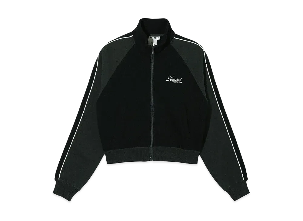 X-Girl Striped Sleeve Compact Zip Up Sweatshirt "Black"