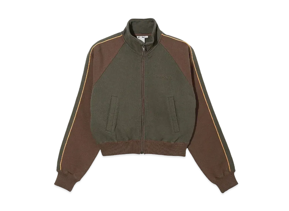 X-Girl Striped Sleeve Compact Zip Up Sweatshirt "Olive"