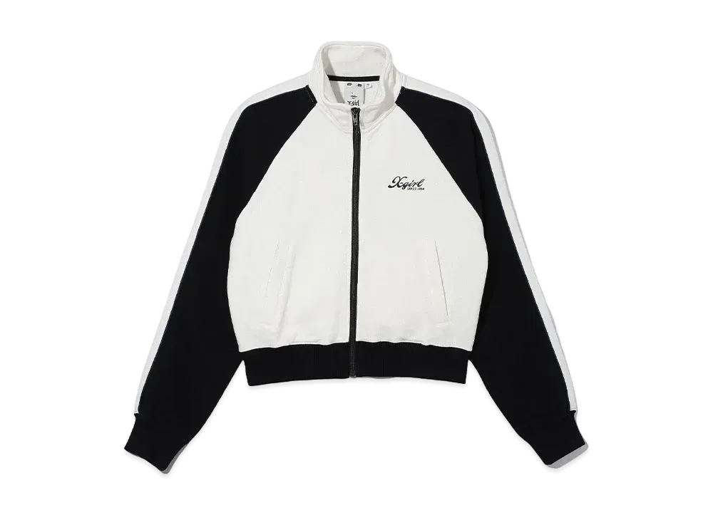 X-Girl Striped Sleeve Compact Zip Up Sweatshirt "White"