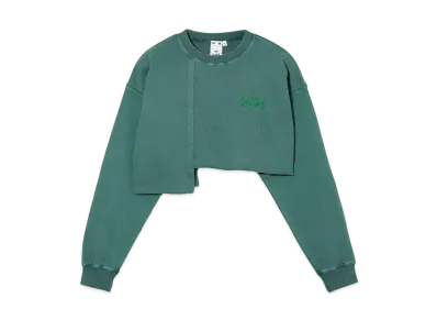 X-Girl Distressed Collar Cropped Crew Sweat Top "Green"