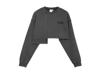 X-Girl Distressed Collar Cropped Crew Sweat Top "Black"