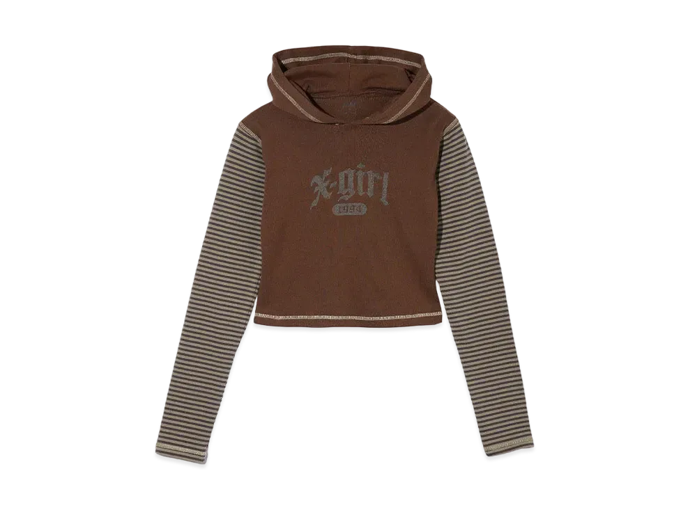 X-Girl Striped Sleeve Compact Hooded Top "Brown"